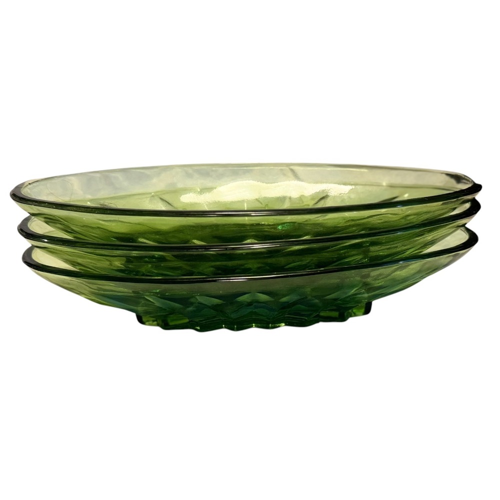 Vintage Avocado Green Glass Oval Relish Dishes Set of 3 MCM Retro Serveware - Picture 2 of 12
